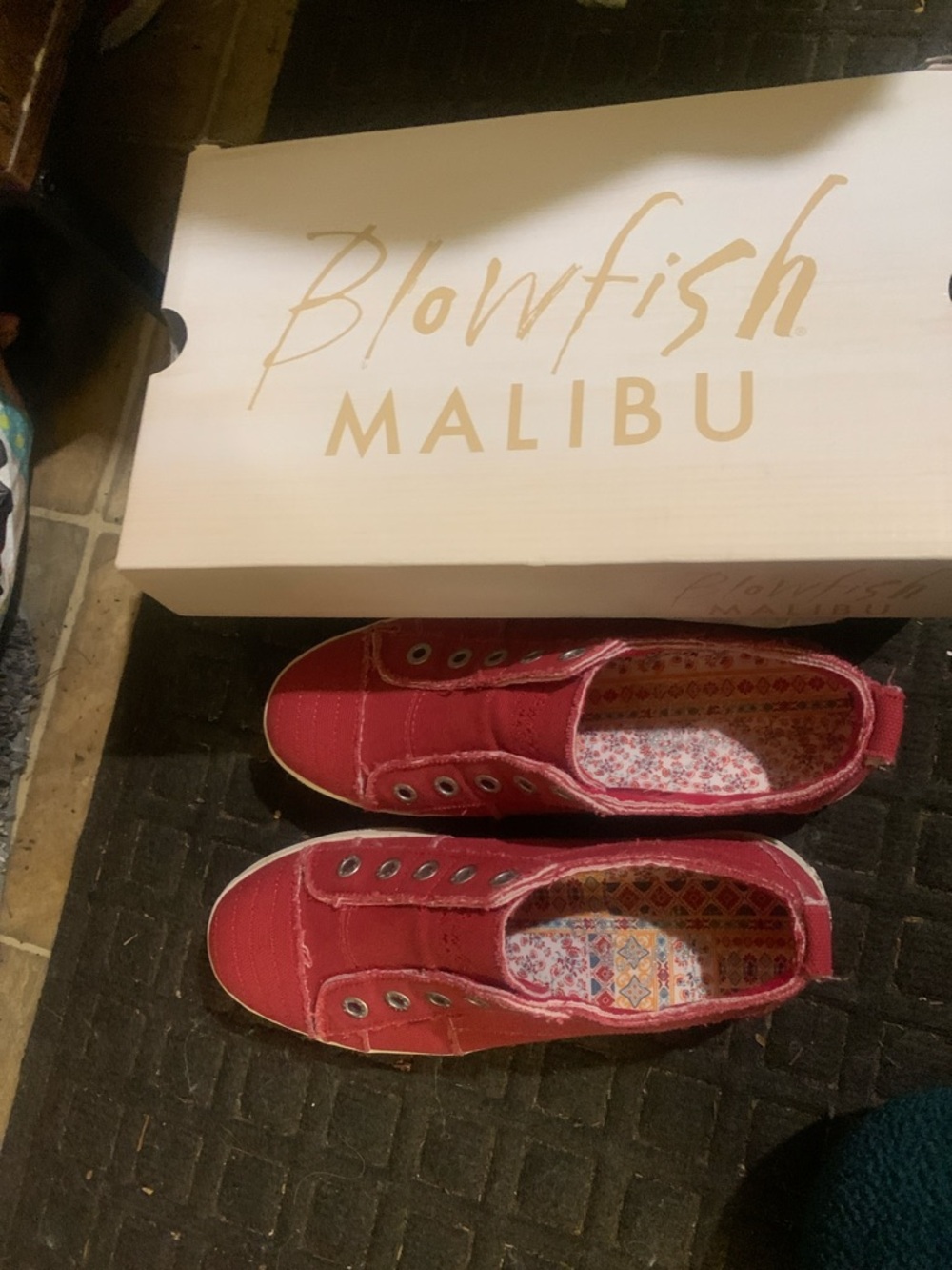 Blowfish Red Canvas Slip-On Sneakers with Patterned Insole